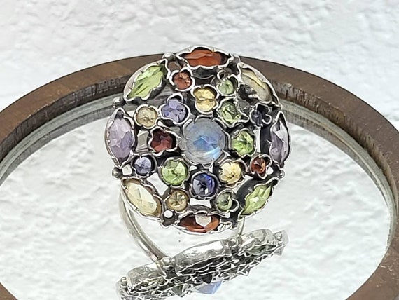 Vintage Gemstone Ring Sterling Silver Multiple Gemsto Gem Vintage Gemstone Ring Sterling Silver Multiple Gemsto Gem
