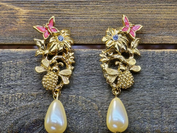 Vintage Avon Garden Of Eden Pearl Drop Earrings, Vintage Avon Jewelry