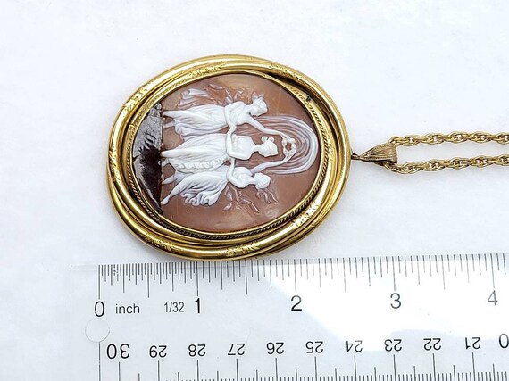 Antique Three Graces Cameo Pendant Necklace Gold … - image 9