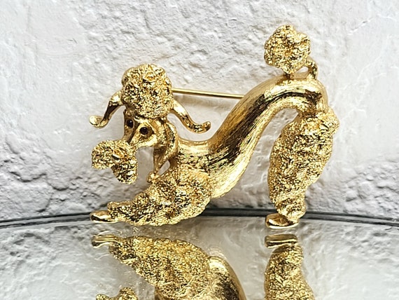 Vintage Monet Poodle Brooch, Gold Tone Poodle Pin… - image 1