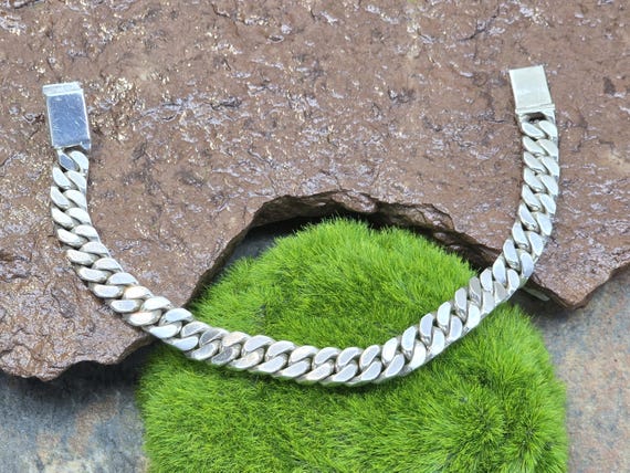 ヴィンテージシルバーチェーンブレスレット、メキシコ925 GA01カーブ