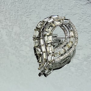 Vintage Crown Trifari Crystal Brooch, Antique Silver Tone Trifari Brooch, Rare Trifari Brooch, Vintage Trifari Jewelry