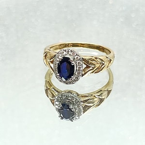 Vintage 14K Gold Sapphire and Diamond CEI Ring, Columbian Emeralds International Ring, Blue Sapphire Ring Size 8.5