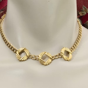 Vintage Monet Necklace, Monet Gold Tone Chain Necklace, Monet Three Pendant Necklace, Vintage Monet Jewelry