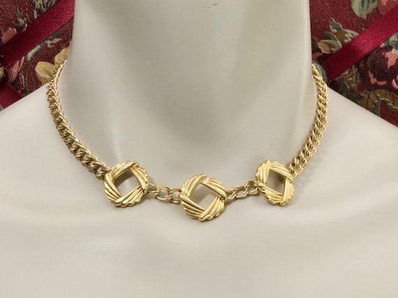Vintage Monet Necklace, Monet Gold Tone Chain Necklace, Monet Three Pendant Necklace, Vintage Monet Jewelry