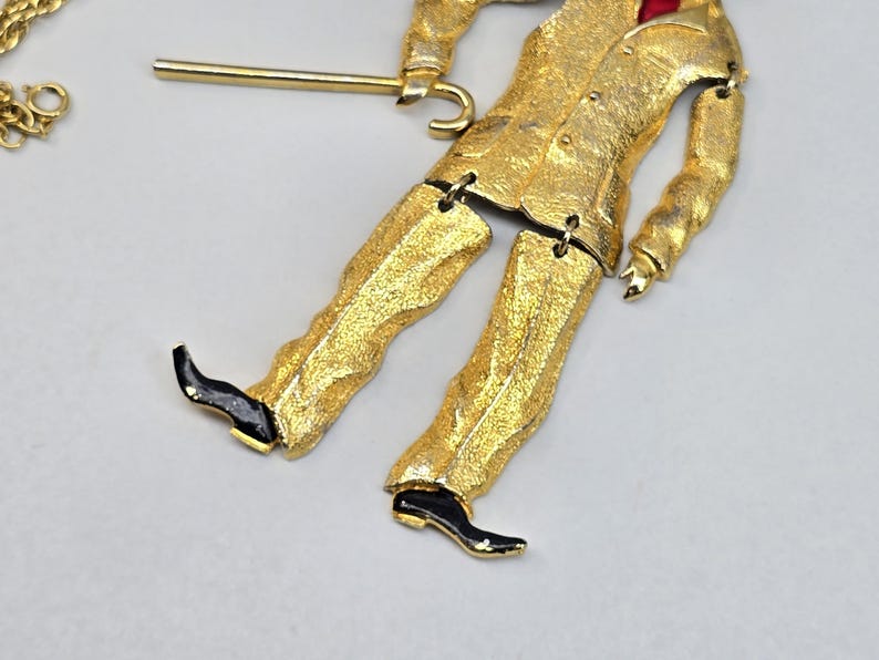 Vintage Charlie Chaplin Articulated Necklace Pendant, Gold Tone and