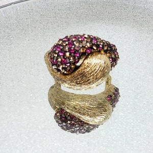 Rare Vendome Ring, Vendome Crystal Pave Dome Ring, Gold Tone Ying Yang Ring, Vintage Vendome Jewelry Rare Find, Rare Ring, Pink and Citron