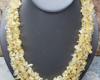 Collar de cadena de astillas de citrino vintage, collar de citrino natural, collar semiprecioso, cierre de ley STS, collar amarillo vintage