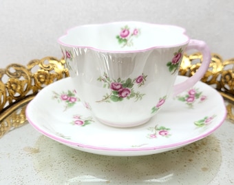 Vintage Shelley Tea Cup Saucer Set, English Bone China Tea Set, Bridal Rose Tea Cup and Saucer, Collector Tea Cups, Vintage Shelley China