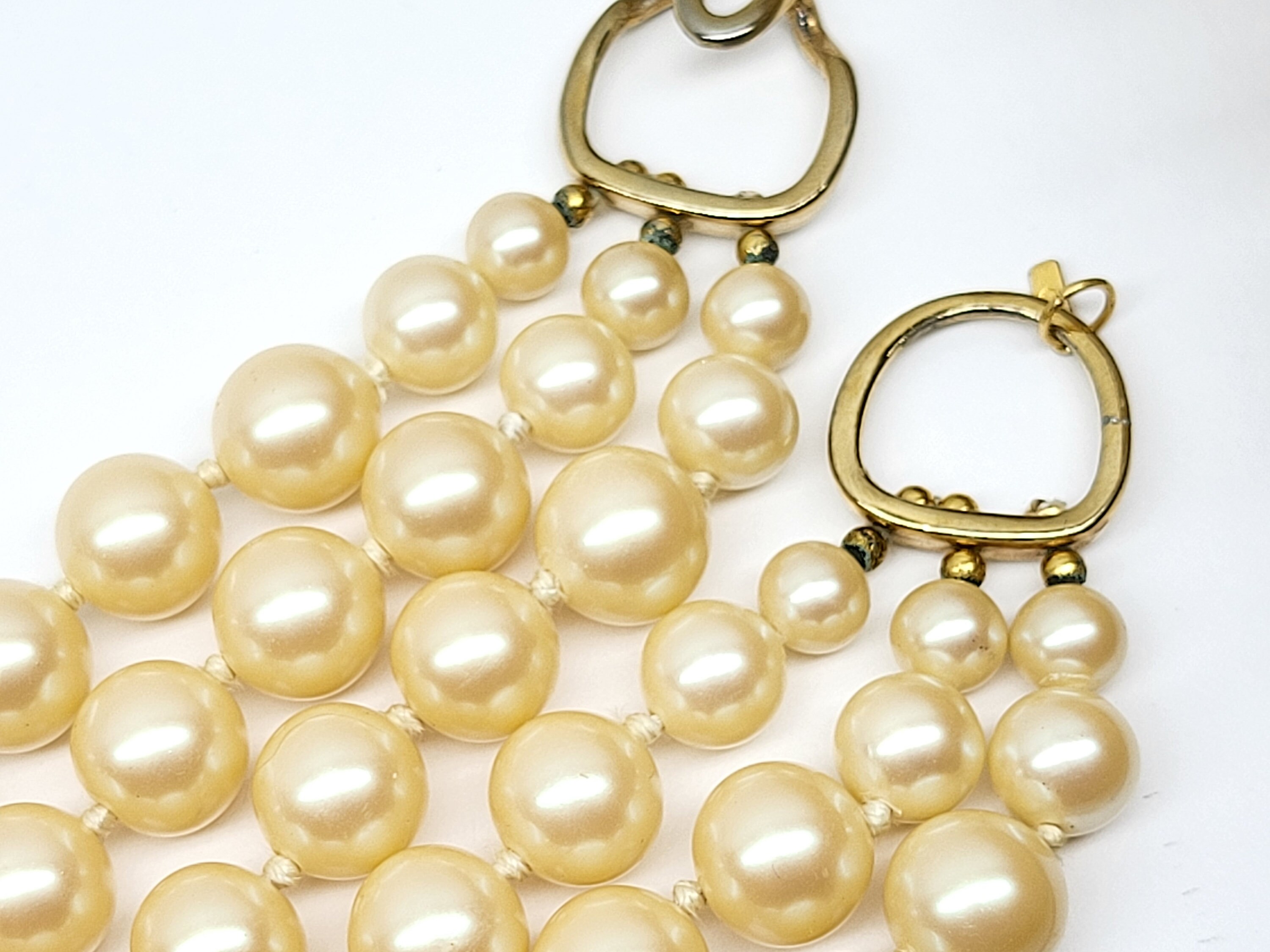 Vintage Monet 3 Strand Glass Pearl Necklace, Monet Large Faux