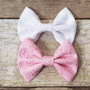 Eyelet hair bow | Eyelet bow | Eyelet hair clip | Eyelet bow headband | White eyelet bow | Pink eyelet bow | White eyelet hair clip | Eyelet