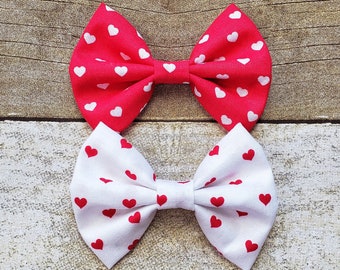 Red and white heart bow | Red heart bow | White heart bow | Valentines day bow | Heart hair bow | White valentines bow | Red heart hair bow