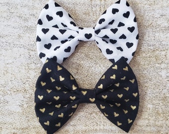 Heart bows | Heart hair bow | Black hearts hair bow | Black heart bow | Black valentines bow | Black and gold hair bow | Heart hair clip