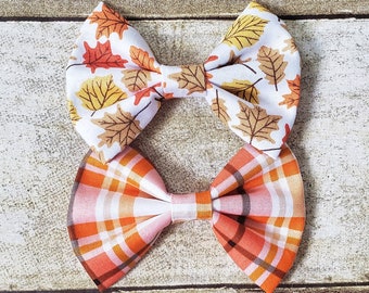 Fall hair bow | Fall leaves hair bow | Leaves hair bow | Orange plaid hair bow | Leaf hair bow | Baby girl fall | Fall hair clip | Fall bows