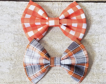 Orange gingham hair bow | Orange and white hair bow | Orange plaid hair bow | Halloween plaid hair bow | Orange hair bow | Plaid baby bows