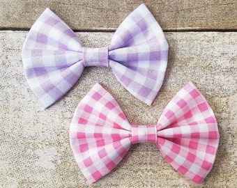 Gingham hair bow | Gingham bows | Pink gingham bow | Purple gingham hair bow | Purple gingham bow | Easter hair bow | Spring hair bow