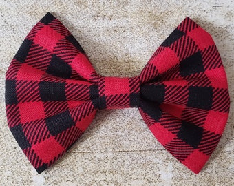 Red and black buffalo plaid bow | Buffalo plaid hair bow | Red and black plaid bow | Red and black checkered bow | Buffalo plaid hair clip