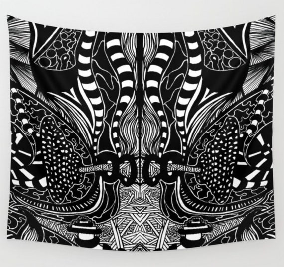 Black White Trippy Abstract Tapestry Psychedelic Designs Artist All Over Art Obsessive Designer Gear Art Kaleb Collection