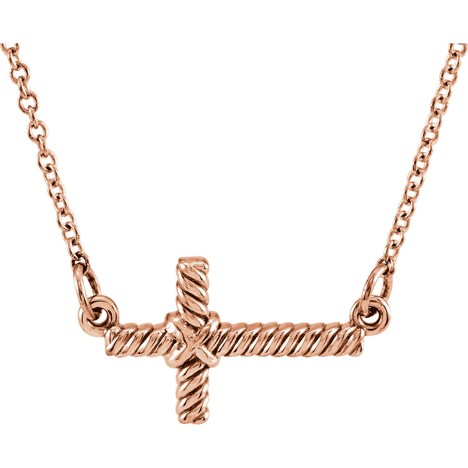 Rose Gold Rope Cross Necklace 14K Gold 
