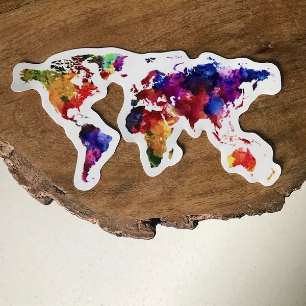 World Map Sticker, Continents Sticker, Travel Sticker, Laptop Decal, Car Decal, Bottle Sticker