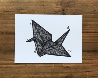 Origami Kranich Illustration Papier Kran Zeichnung Etsy