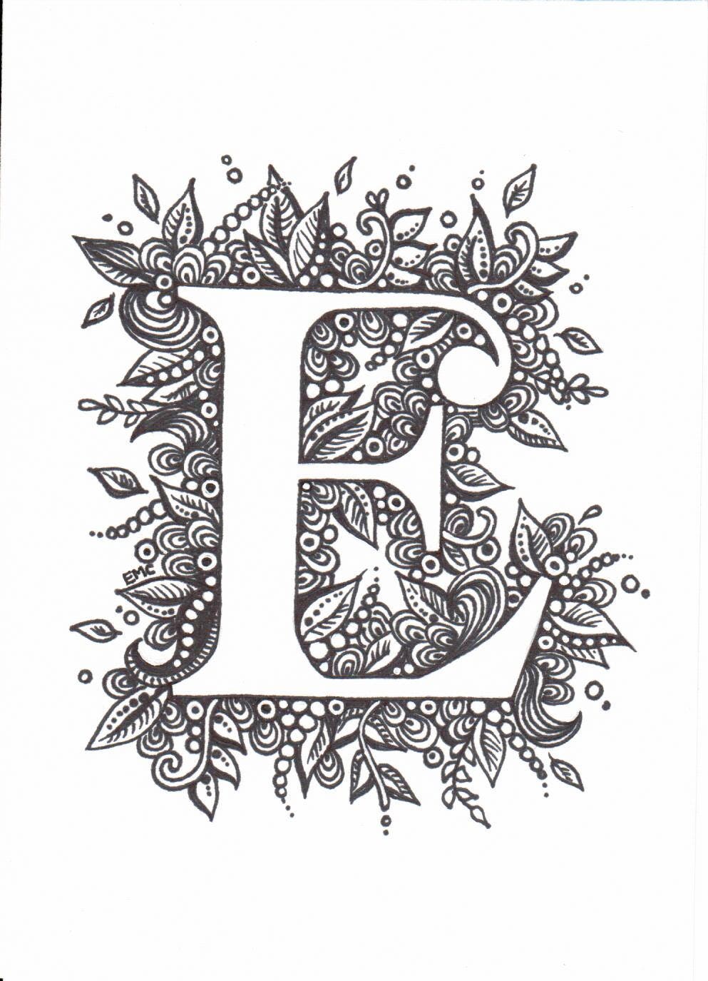 Letter E Illustration, Letter E Drawing, Monogram Art, Typography Art ...
