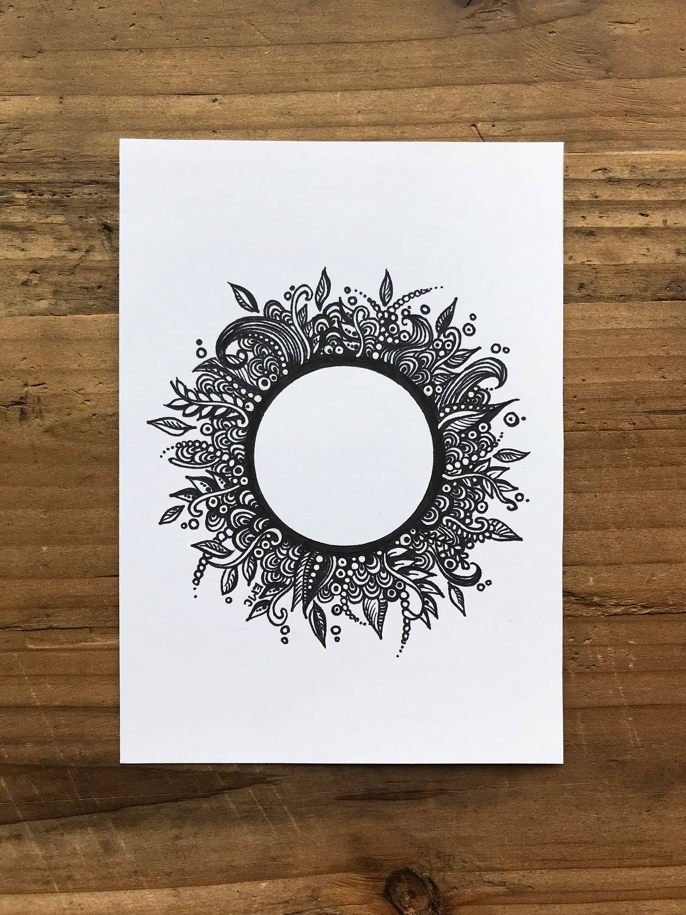 Circle Floral Drawing Circular Flower Wall Art Circle Art Etsy