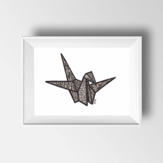 Origami Kranich Illustration Papier Kran Zeichnung Japanischen Origami Origami Wand Dekor Kran Kunst Origami Kunst Kunst Drucke