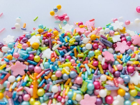 Edible Rainbow Cupcake Cake Strands Jimmies Sprinkles Topper Decoration Unicorns