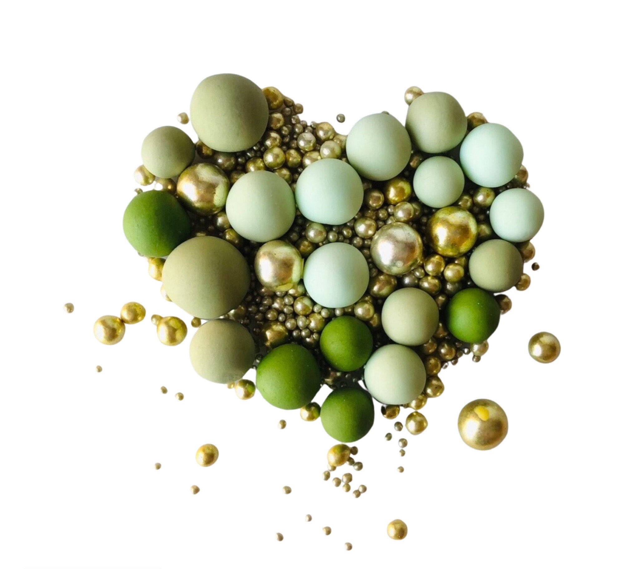 Edible Pearls in Olive Sage Soft Green and Gold Sprinkles. Sugarpaste…