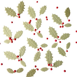 Edible Hollly leaves with berries/Christmas Toppers