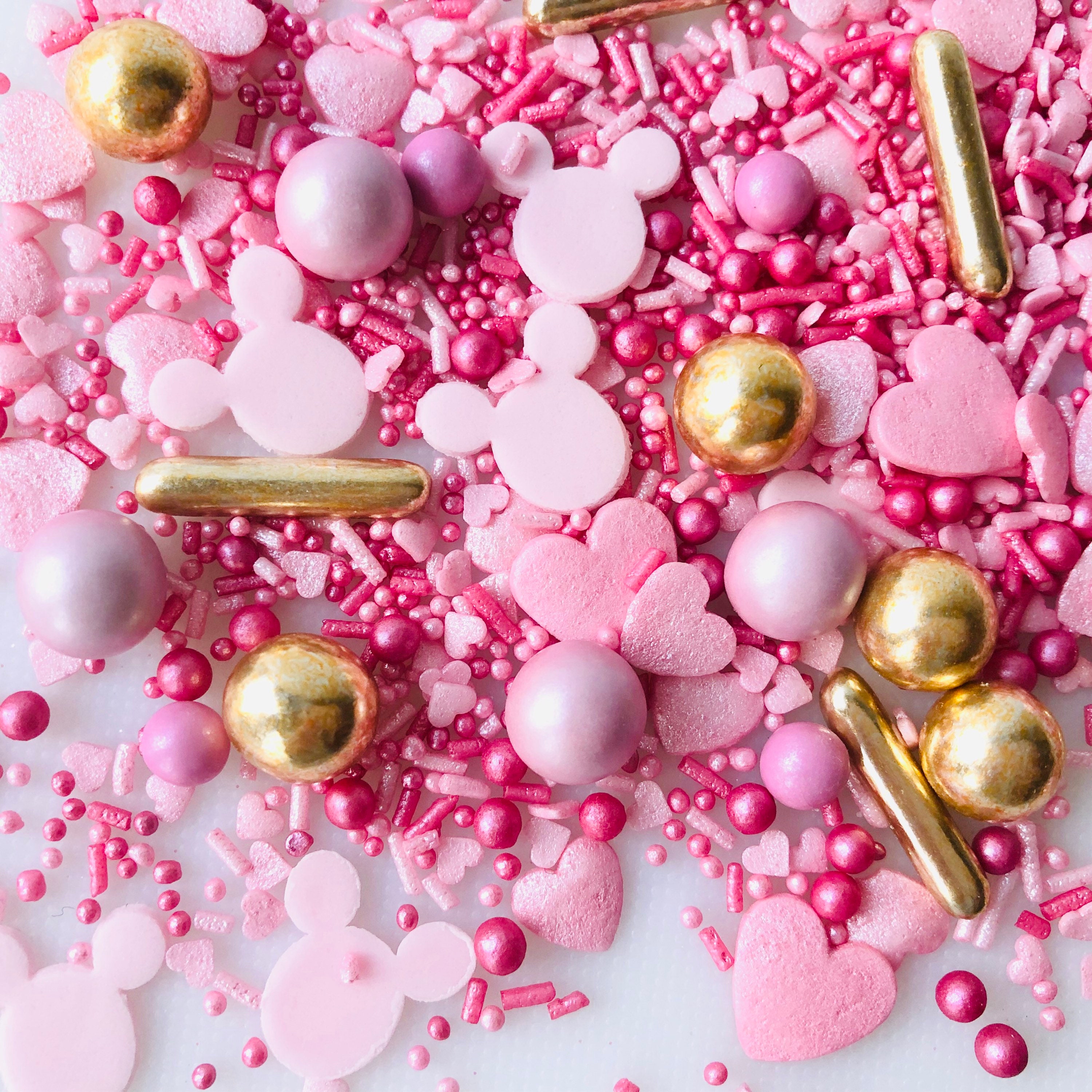Edible Pink & Gold Sprinkles with Minnie Mouse Heads. Disney Etsy