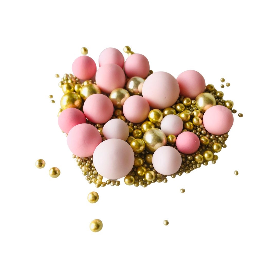 Pink & Gold Edible Sugar Pearls: Cake Decoration