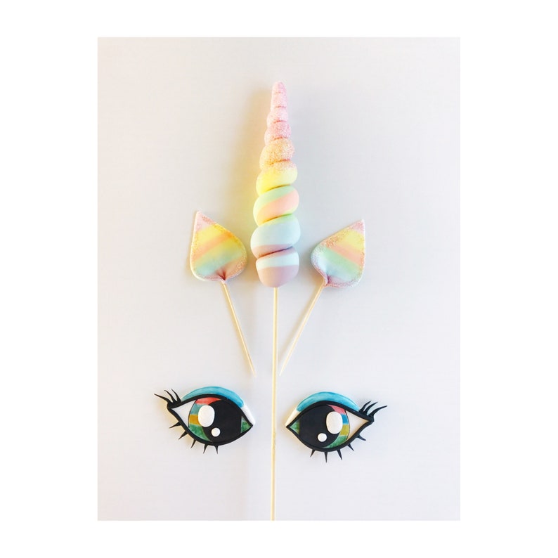unicorn cake topper set rainbow horn ears and eyes etsy