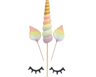 Unicorn Cake Topper. Rainbow sparkle and gold. Sugarpaste/edible.