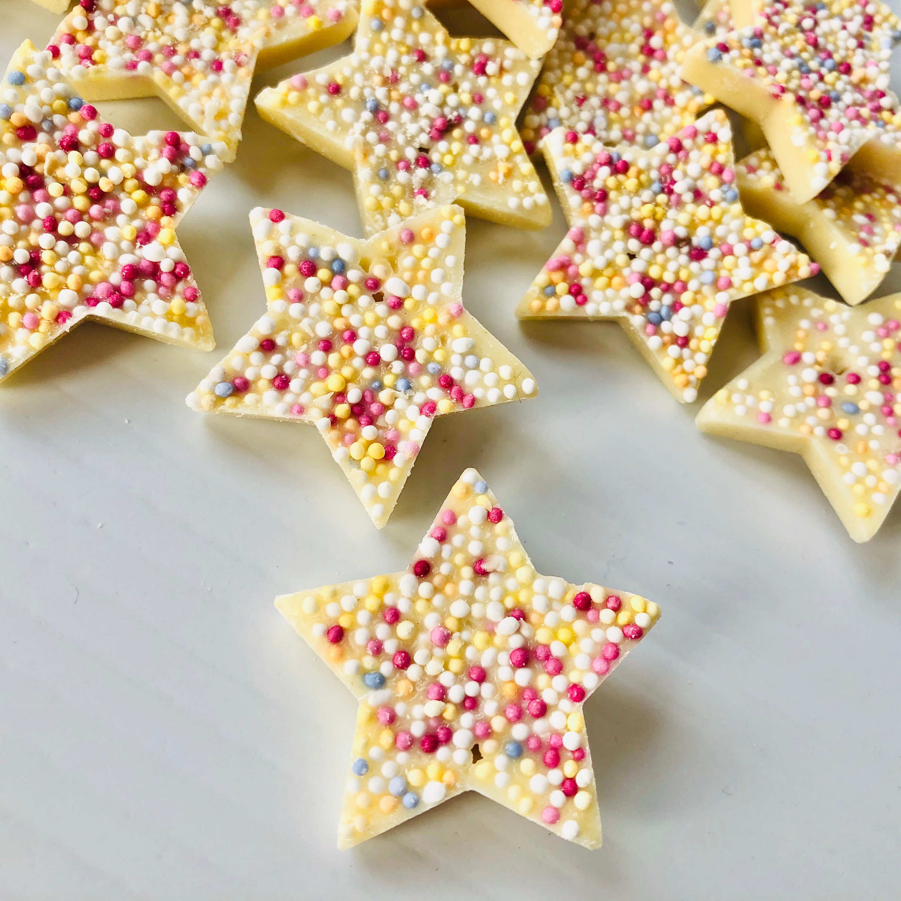 White Chocolate Sprinkle Stars/snowies. Etsy