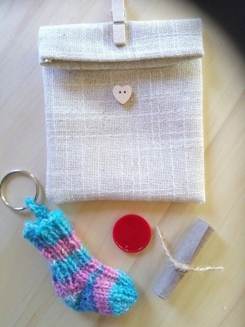 Mini socks shopping token gift unique handmade hand knitted keychain bag dangling handmade image 1