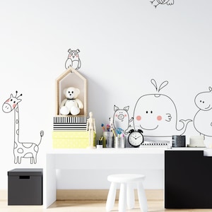 Cute animals wall decals, Cartoon Animals vinyl decal, Kids wall stickers