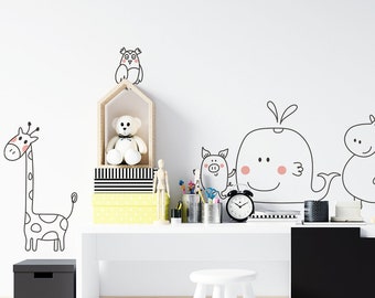 Cute animals wall decals, Cartoon Animals vinyl decal, Kids wall stickers