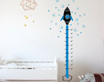 Rocket Space Growth Chart Wall Decal, Kids Room Decor
