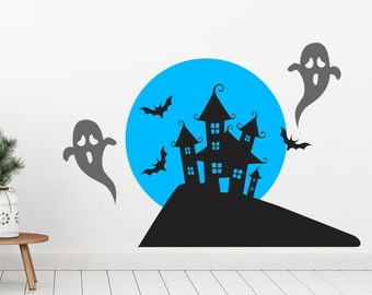 Spooky Halloween Ghost Spooky House Wall Decal - Décoration d’Halloween pour les enfants