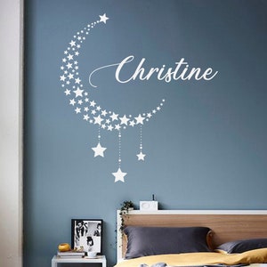 Moon nursery decal, Star and moon decal,  Baby Girl Name vinyl decals, Kids wall stickers