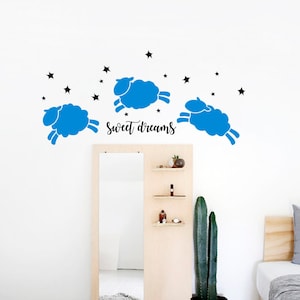 Schapen muur Sticker, Kinderdagverblijf muur sticker, Kinderen stickers, Kids kamer decor, Zoete dromen sticker