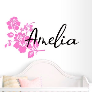 Rose Flower wall Decal, Girl name decal, Baby girl name wall decal, Nursery wall decal