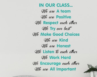 Decalque de parede com regras de sala de aula, decalque de professor, adesivos de parede escolares, citação de decalque de parede com regras de aula