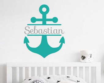 Custom name decal, Anchor wall decal,  Boy Name wall sticker, Nautical decals for kids room decor