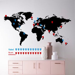 World MAP calcomanía de pared, calcomanía de pared de viaje, etiqueta engomada de vinilo mapa mundial para la decoración de la oficina