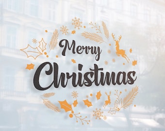 Calcomanías de Navidad de invierno, pegatinas de corona, calcomanías de ventana de Navidad de reno, pegatinas de escaparate, calcomanías de Feliz Navidad
