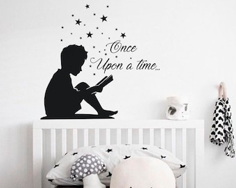 Reading boy Wall Decal, Once Upon a time decal, Books wall decal, Boy Reading book sticker