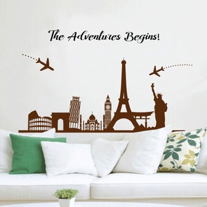 Skyline Decal, Office wall decal, City scrape decal, Travel decals, Vinyl wall decal